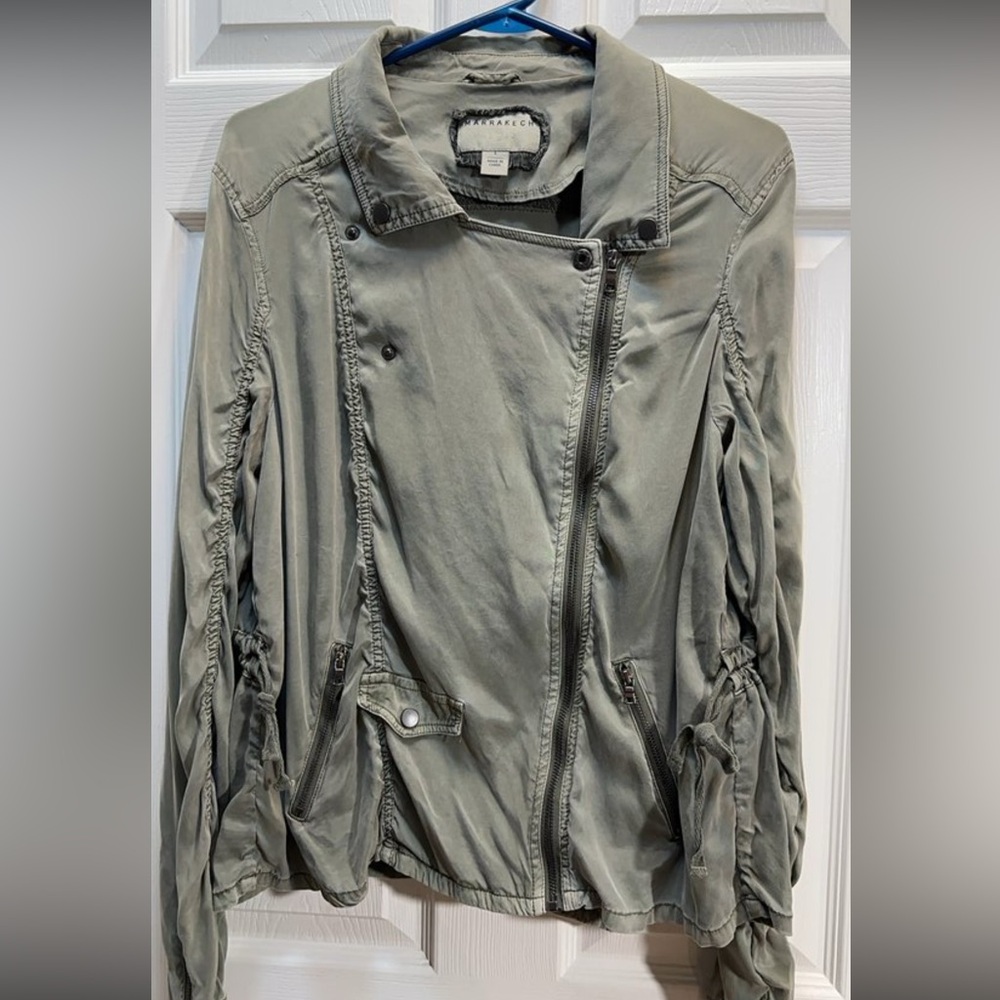 Marrakech Women's Light Olive Utility Jacket with Asymmetrical Zip